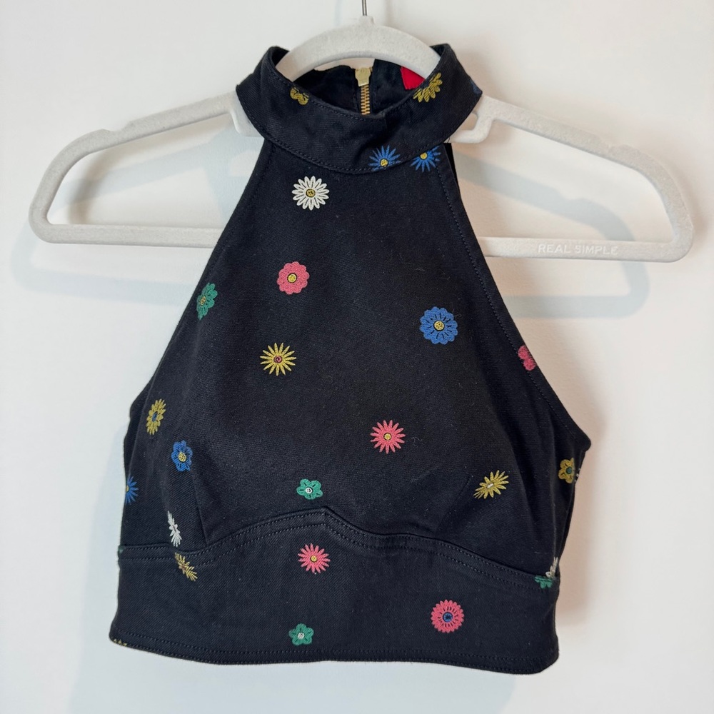 MOTHER The Never Falter Denim Halter Top in Fresh As A Daisy, XS, NWT - Picture 6 of 11